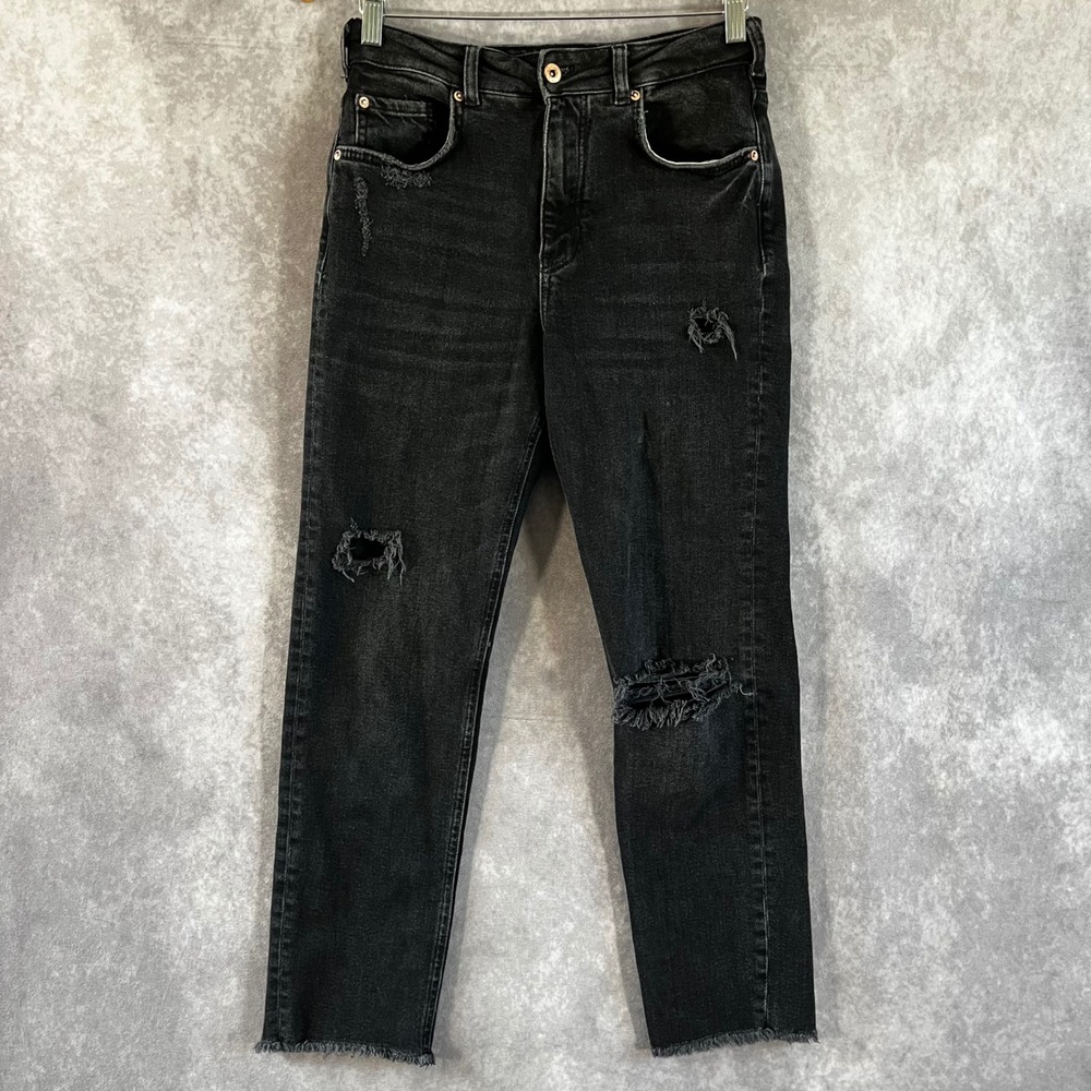 Pilcro The Vintage Straight Jeans Womens 27 Black Distressed Raw Hem‎